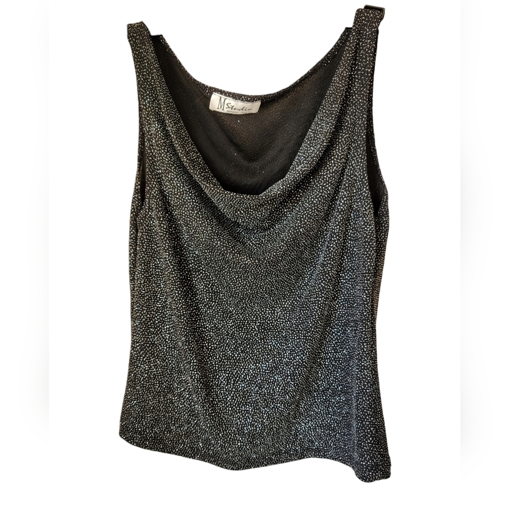 Beautiful Black Top with Silver Sparkle Dress Up or Night Out! SzM